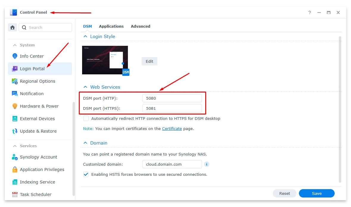 Cách đổi cổng mặc định Synology DSM